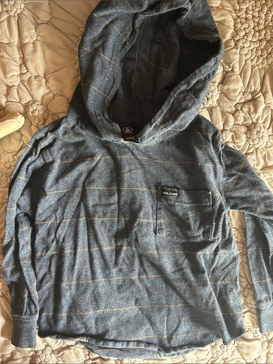 Volcom Other - Volcom Heather Blue Hooded Pullover with Thin Tan Stripes